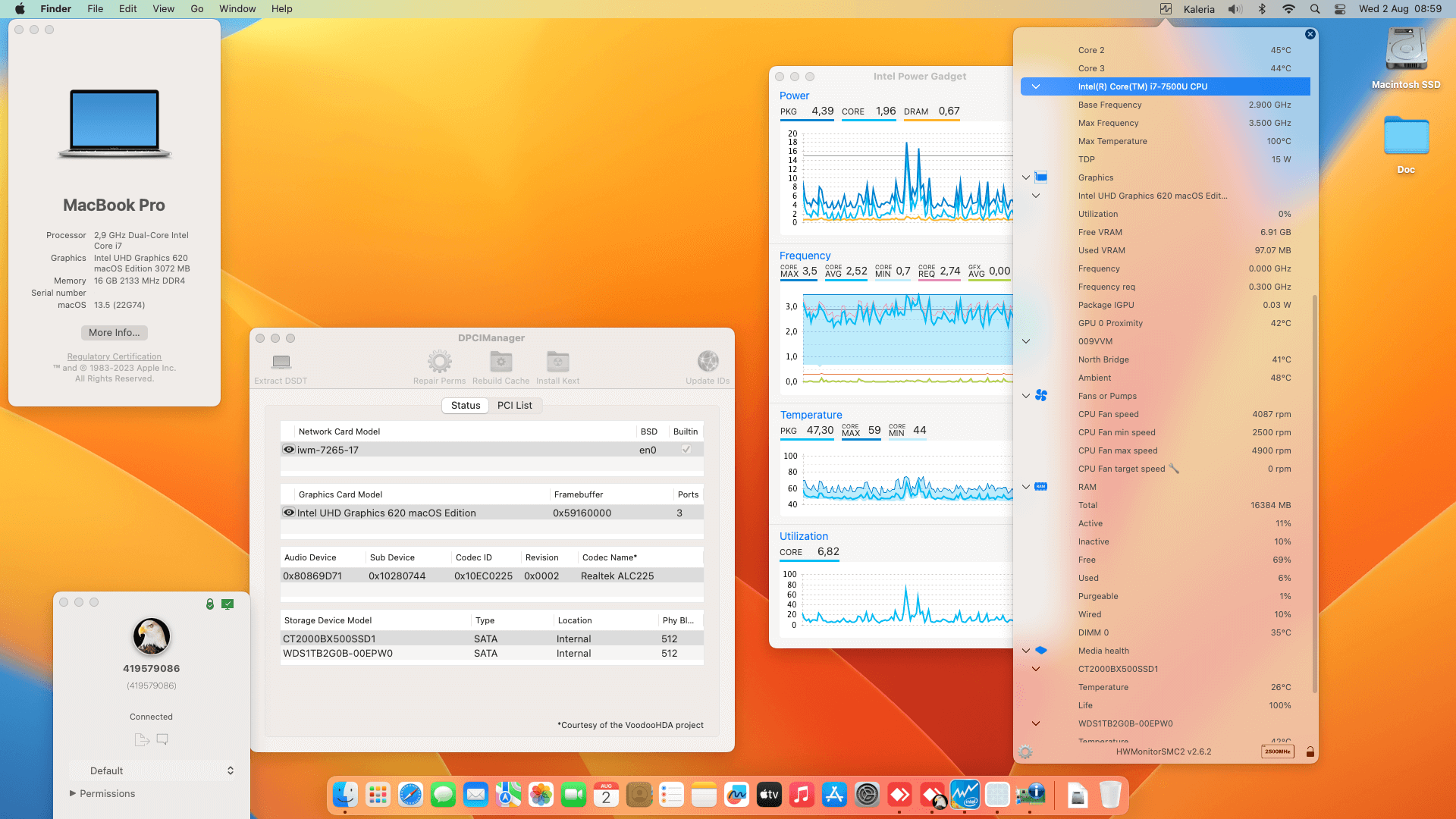 Success Hackintosh macOS Ventura 13.5 Build 22G74 in Dell Inspiron 17-7779 2-in-1